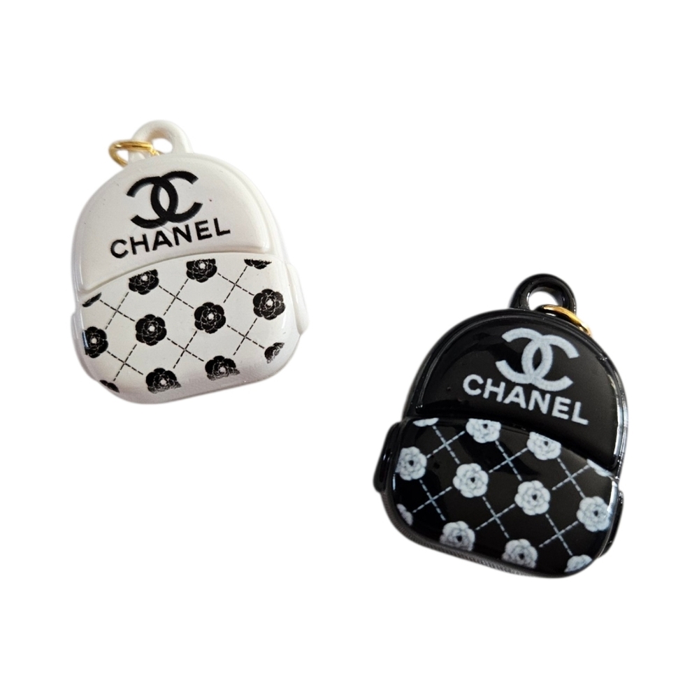 CHANEL Stamped Resin Backpack Replacement Pull Charms - Black Or White